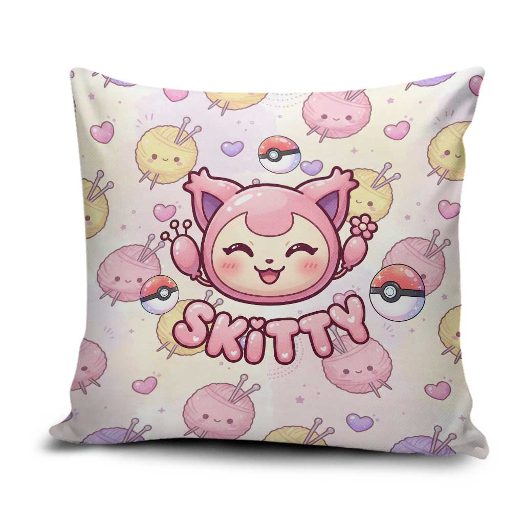 Skitty Pokémon Pillow Cover Pastel Kawaii Yarn Art Style
