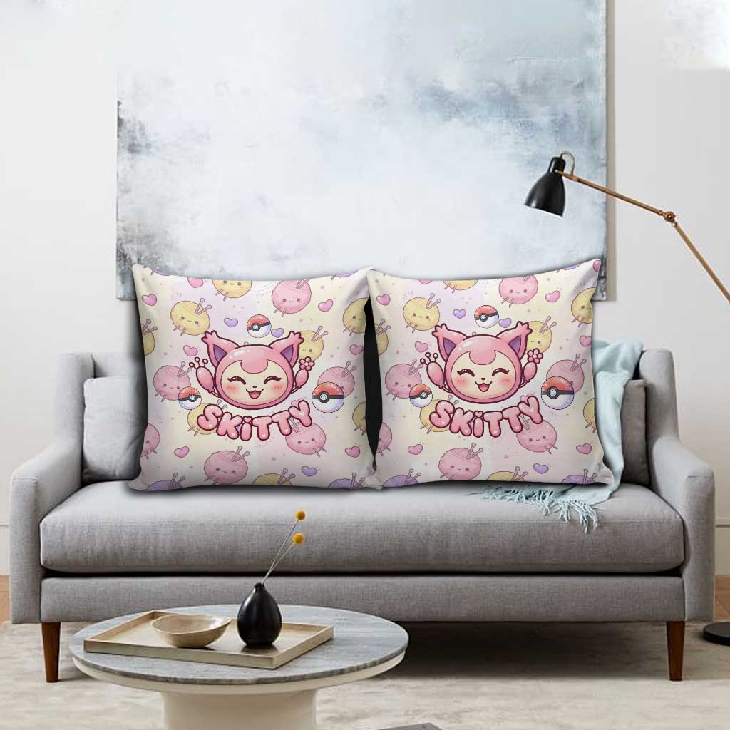Skitty Pokémon Pillow Cover Pastel Kawaii Yarn Art Style