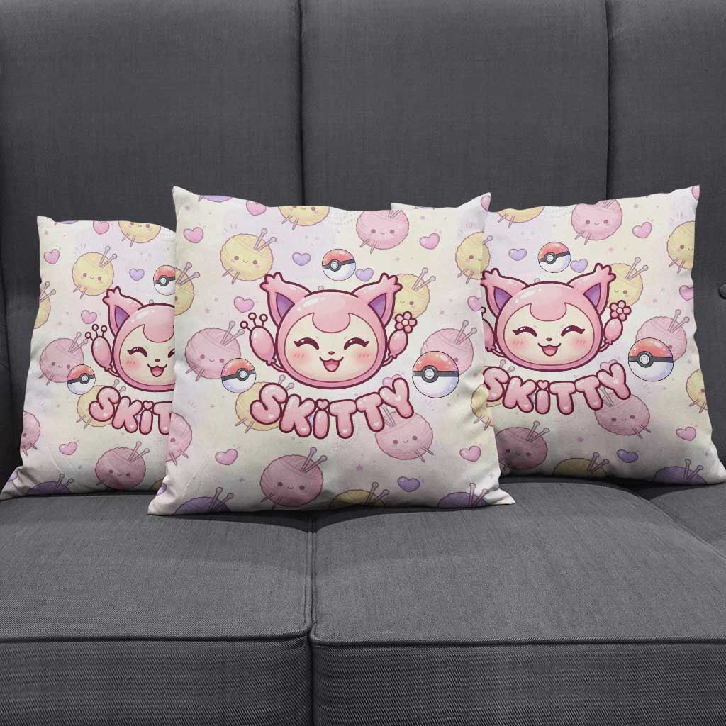 Skitty Pokémon Pillow Cover Pastel Kawaii Yarn Art Style