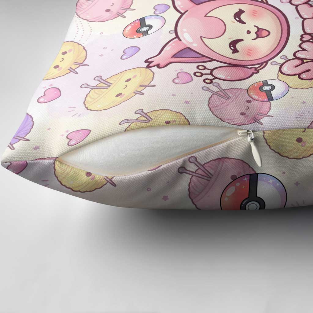 Skitty Pokémon Pillow Cover Pastel Kawaii Yarn Art Style