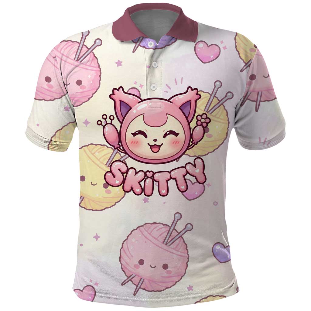 Skitty Pokémon Polo Shirt Pastel Kawaii Yarn Art Style