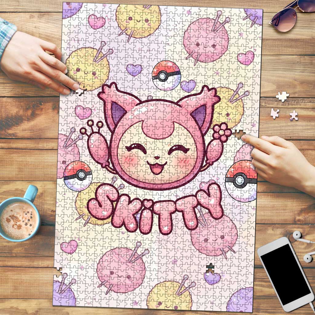 Skitty Pokémon Puzzle Pastel Kawaii Yarn Art Style
