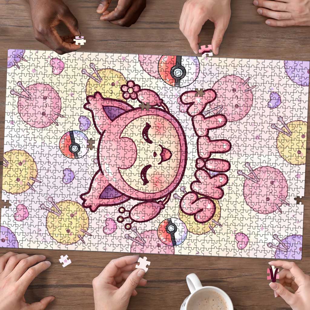 Skitty Pokémon Puzzle Pastel Kawaii Yarn Art Style