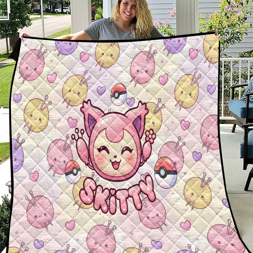 Skitty Pokémon Quilt Pastel Kawaii Yarn Art Style