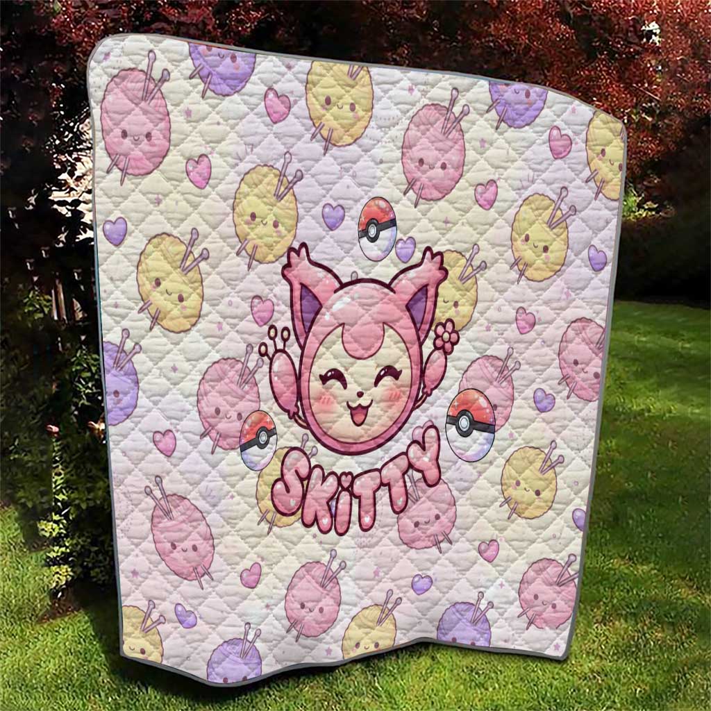 Skitty Pokémon Quilt Pastel Kawaii Yarn Art Style