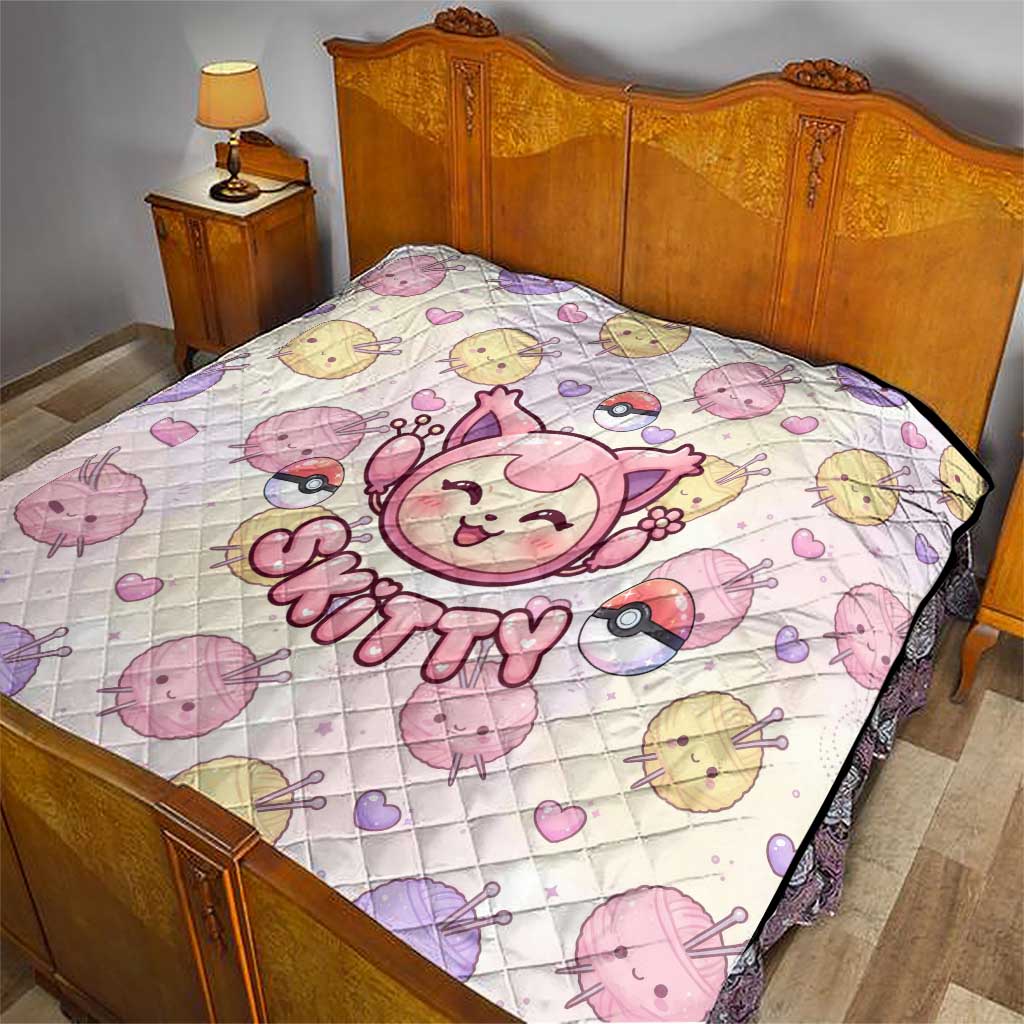 Skitty Pokémon Quilt Pastel Kawaii Yarn Art Style