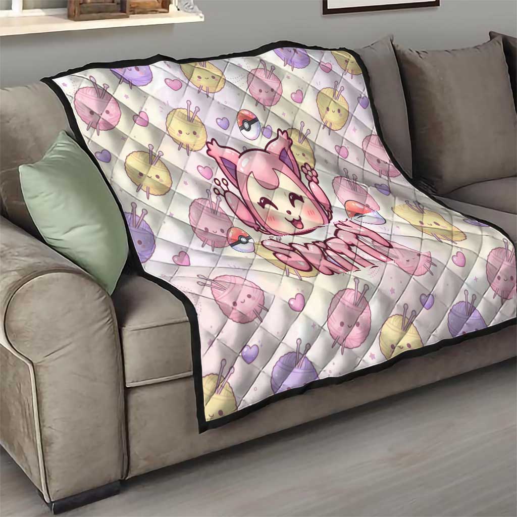 Skitty Pokémon Quilt Pastel Kawaii Yarn Art Style