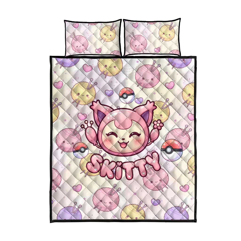 Skitty Pokémon Quilt Bed Set Pastel Kawaii Yarn Art Style