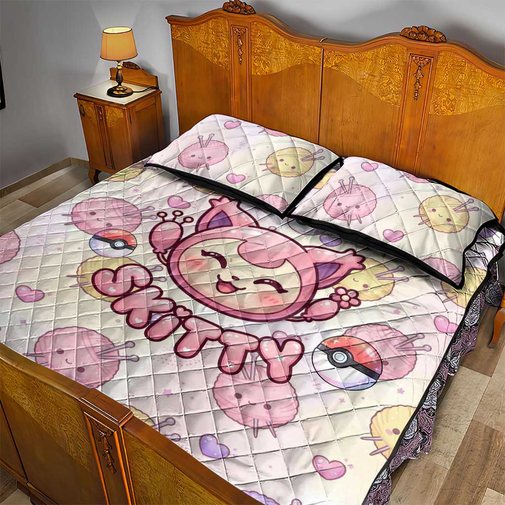 Skitty Pokémon Quilt Bed Set Pastel Kawaii Yarn Art Style
