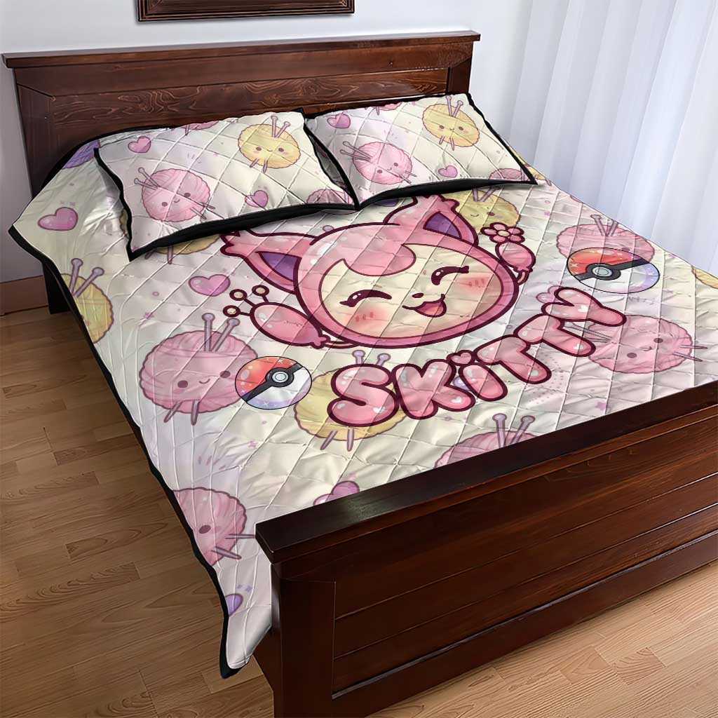 Skitty Pokémon Quilt Bed Set Pastel Kawaii Yarn Art Style