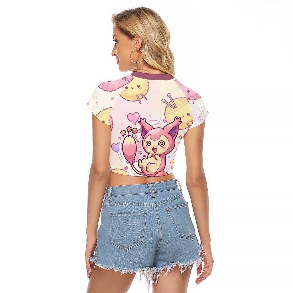 Skitty Pokémon Raglan Cropped T Shirt Pastel Kawaii Yarn Art Style
