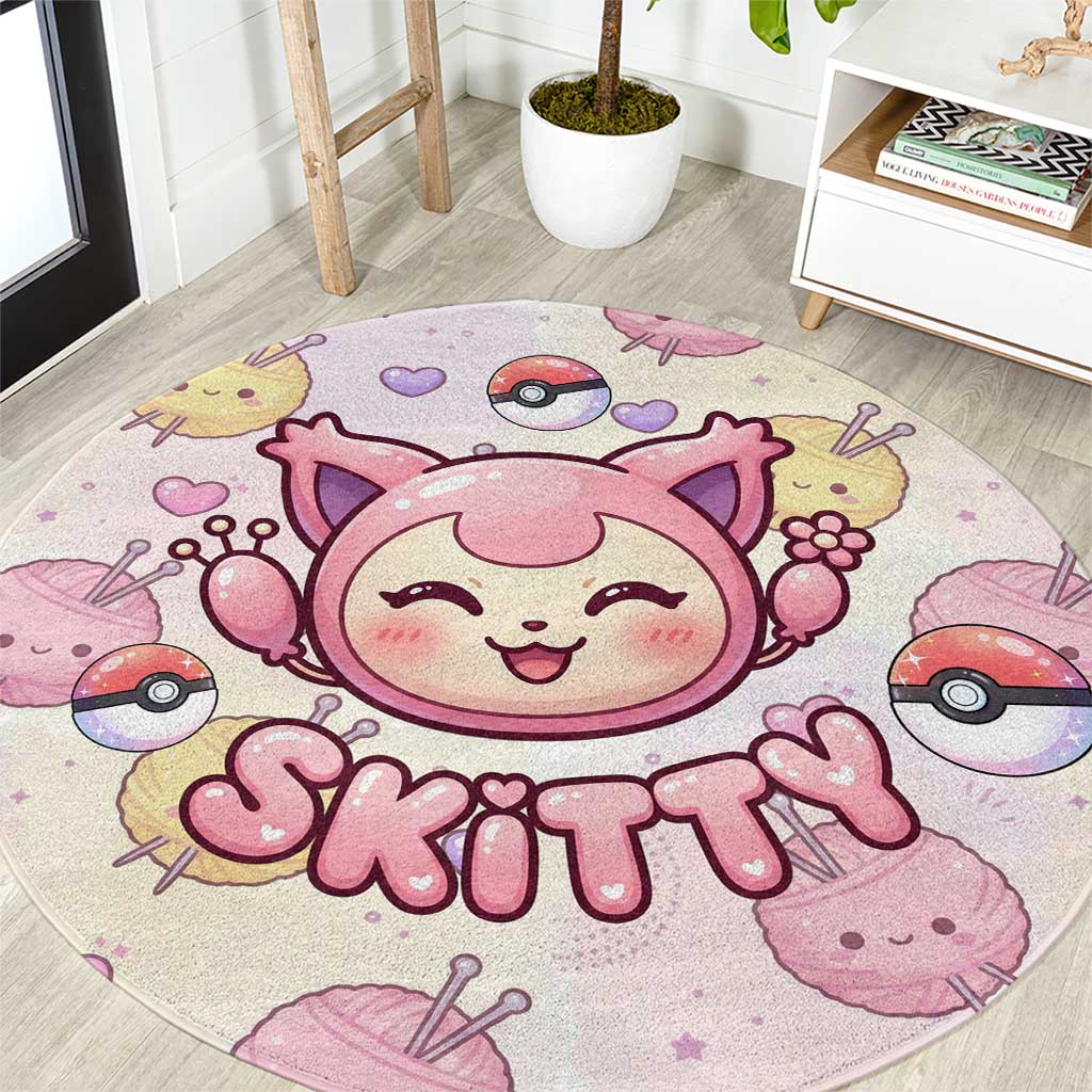 Skitty Pokémon Round Carpet Pastel Kawaii Yarn Art Style