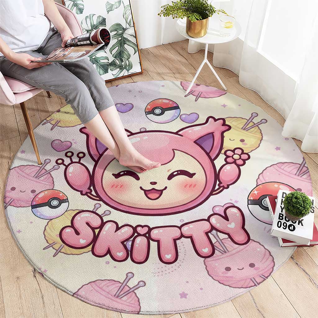 Skitty Pokémon Round Carpet Pastel Kawaii Yarn Art Style
