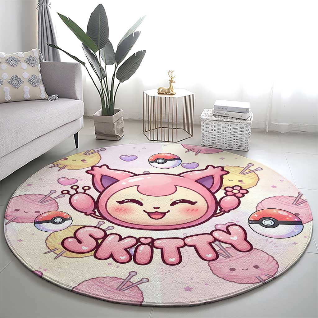 Skitty Pokémon Round Carpet Pastel Kawaii Yarn Art Style
