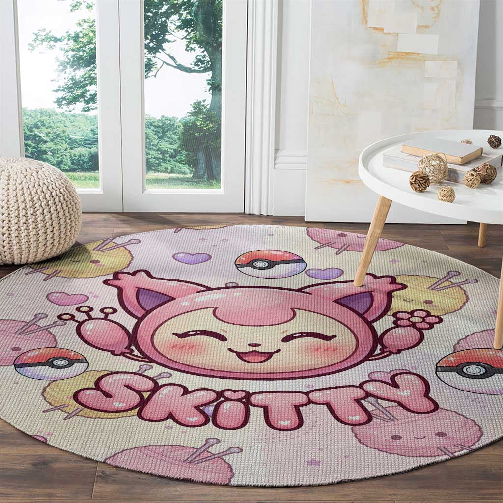 Skitty Pokémon Round Carpet Pastel Kawaii Yarn Art Style