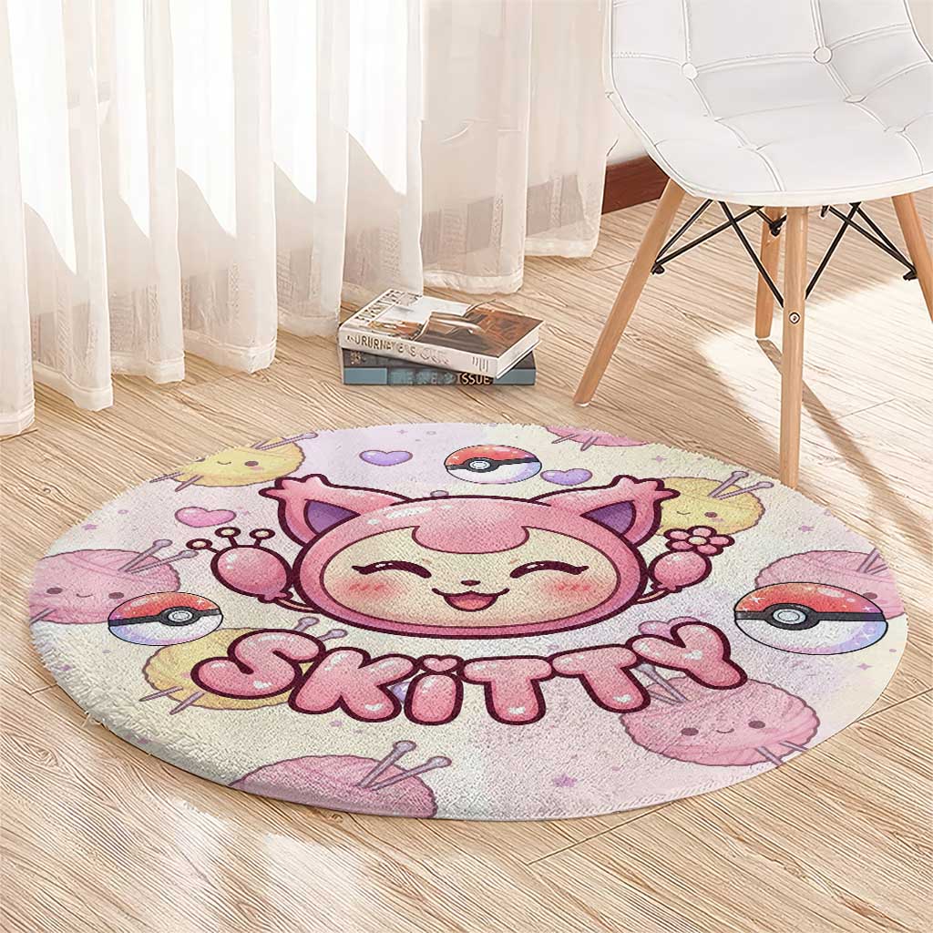 Skitty Pokémon Round Carpet Pastel Kawaii Yarn Art Style