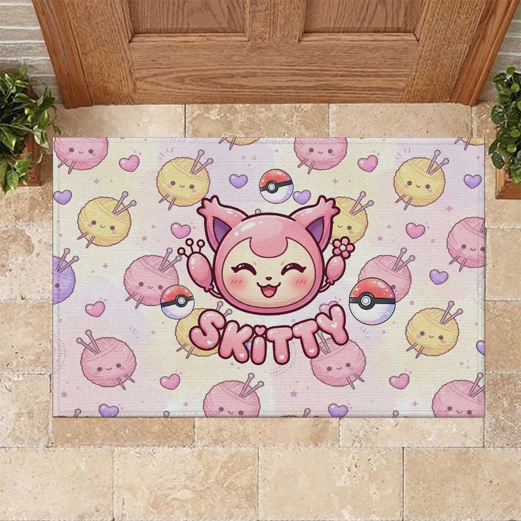 Skitty Pokémon Rubber Doormat Pastel Kawaii Yarn Art Style