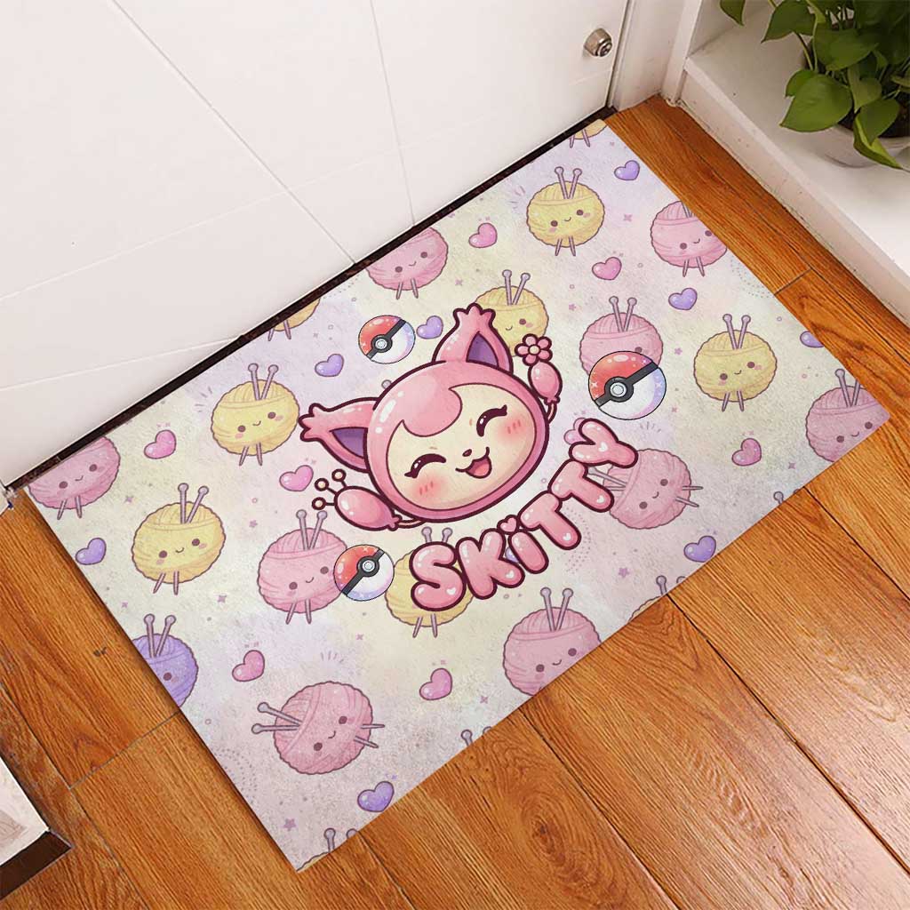 Skitty Pokémon Rubber Doormat Pastel Kawaii Yarn Art Style