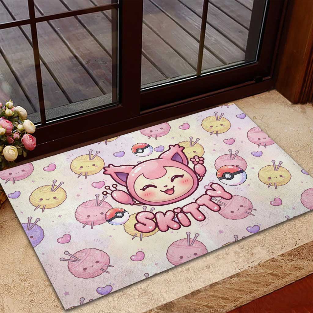 Skitty Pokémon Rubber Doormat Pastel Kawaii Yarn Art Style