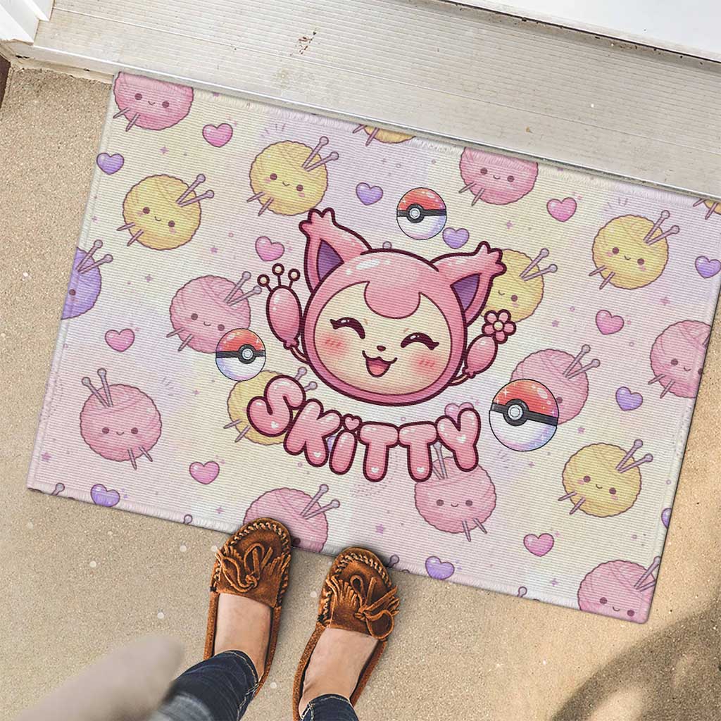 Skitty Pokémon Rubber Doormat Pastel Kawaii Yarn Art Style