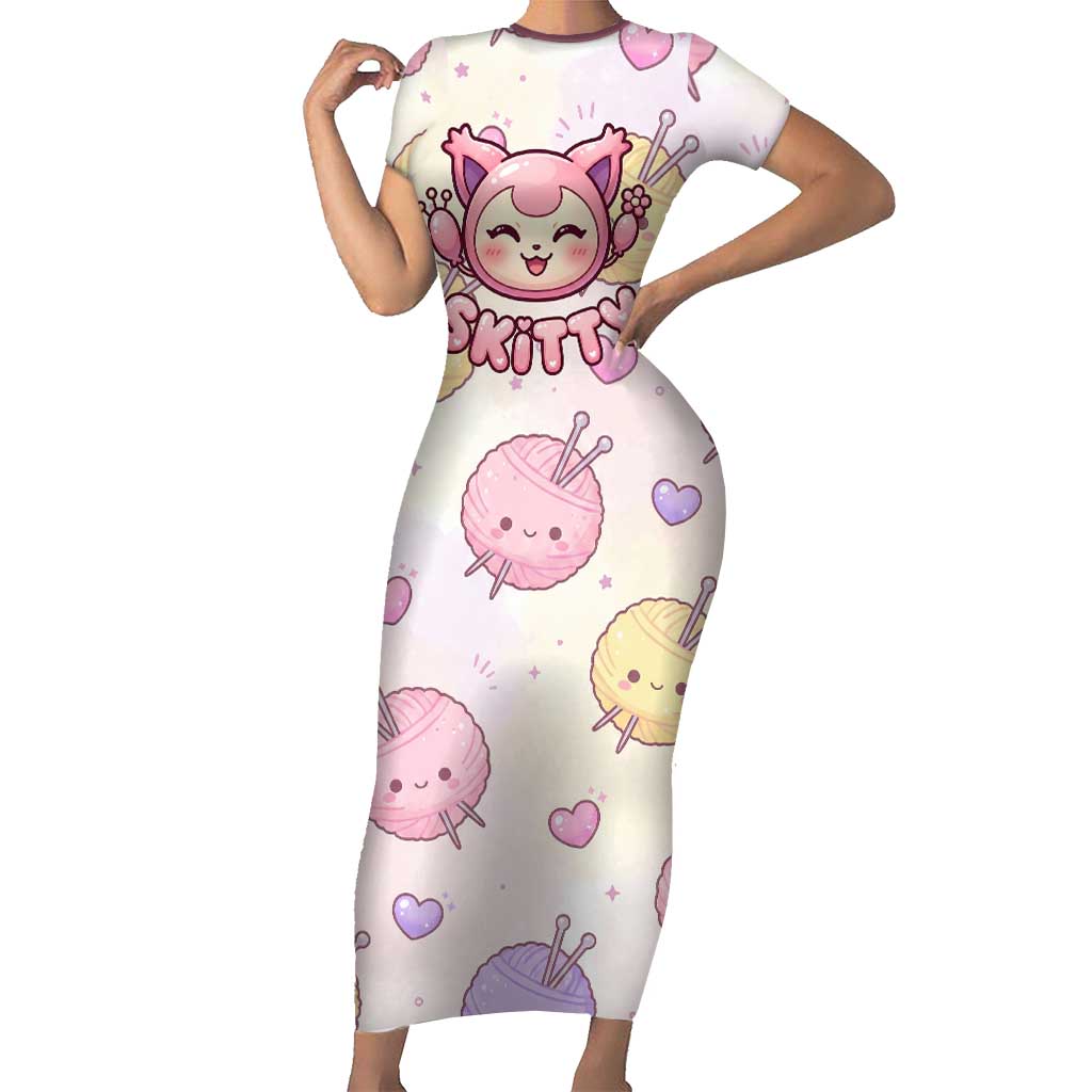 Skitty Pokémon Short Sleeve Bodycon Dress Pastel Kawaii Yarn Art Style