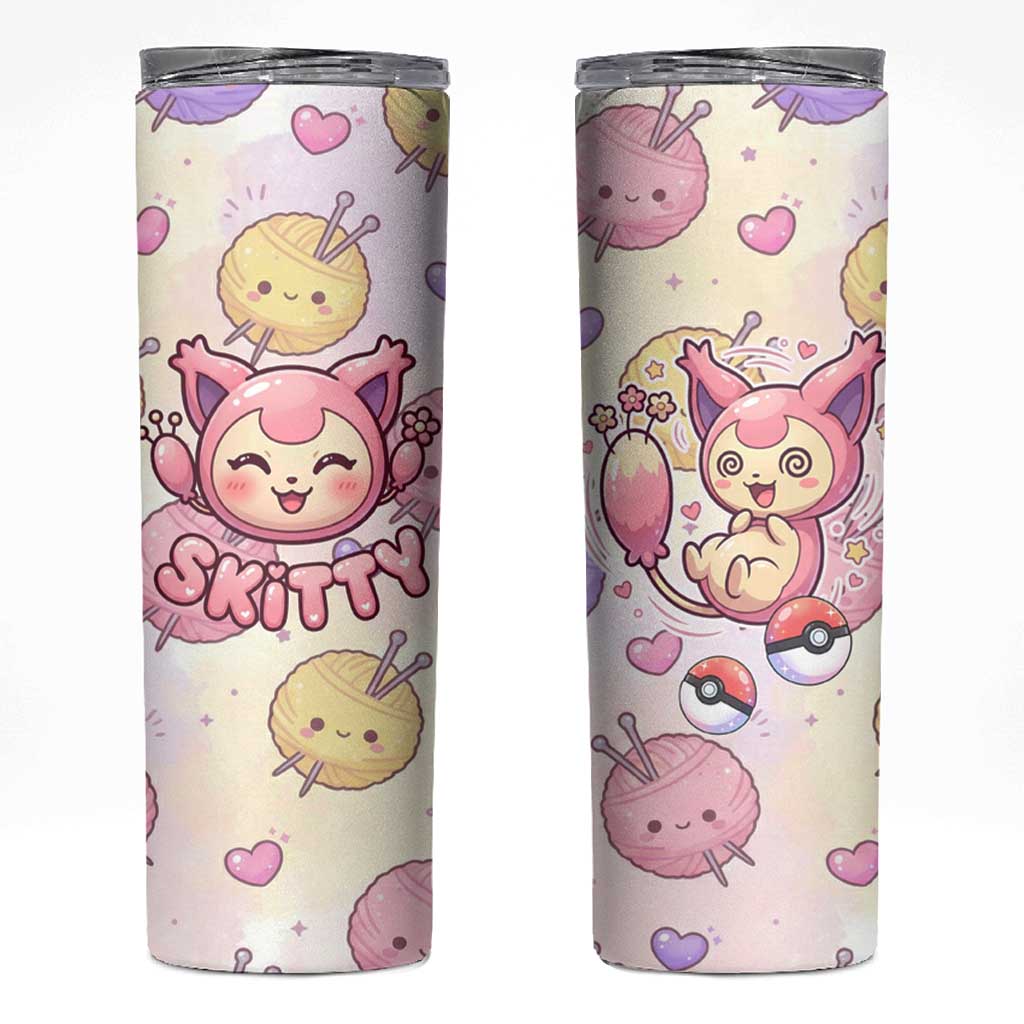 Skitty Pokémon Skinny Tumbler Pastel Kawaii Yarn Art Style