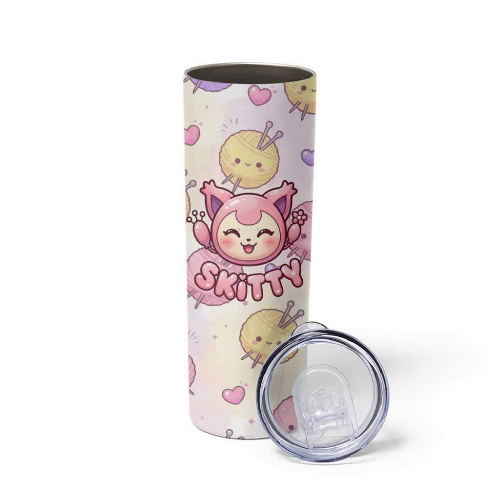 Skitty Pokémon Skinny Tumbler Pastel Kawaii Yarn Art Style