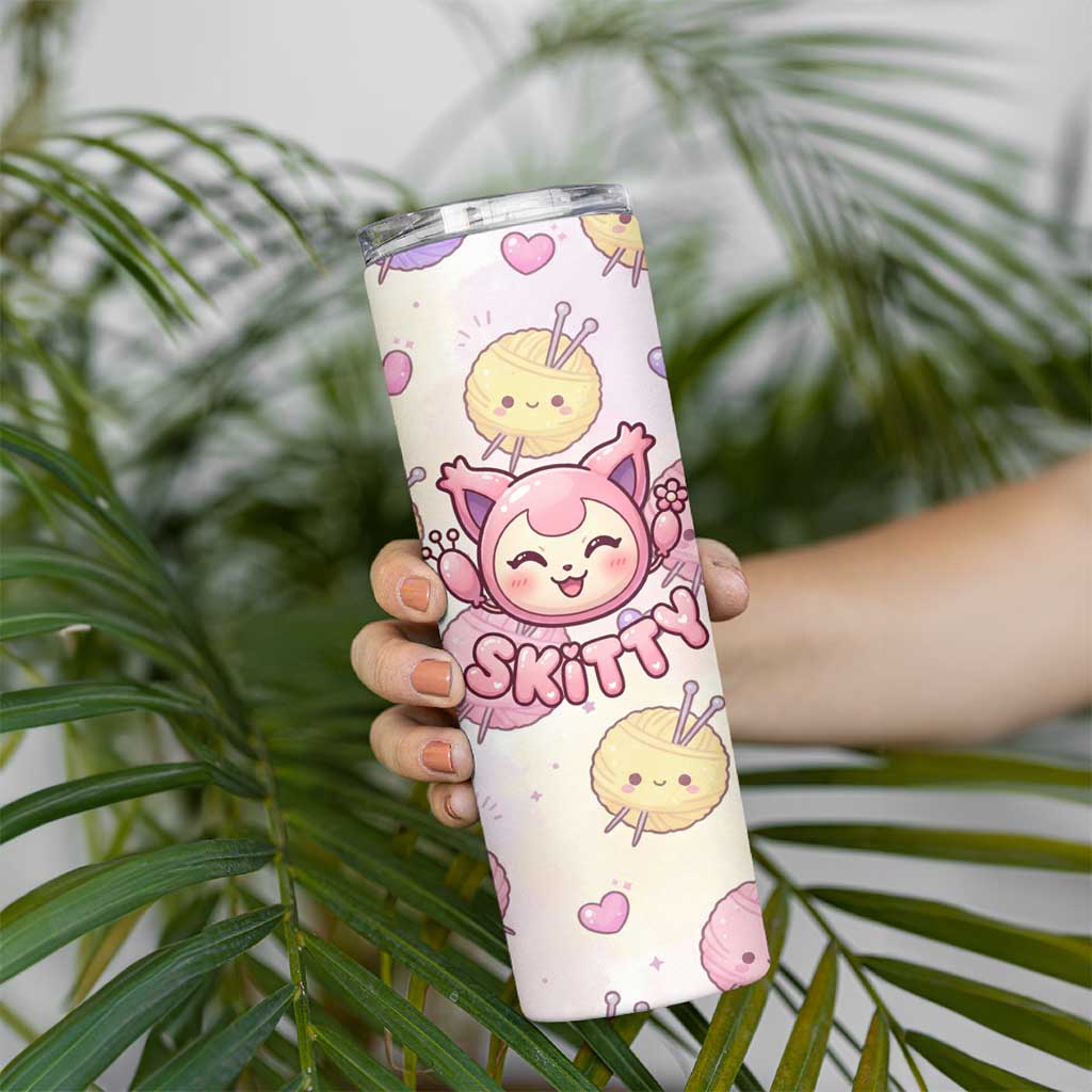 Skitty Pokémon Skinny Tumbler Pastel Kawaii Yarn Art Style