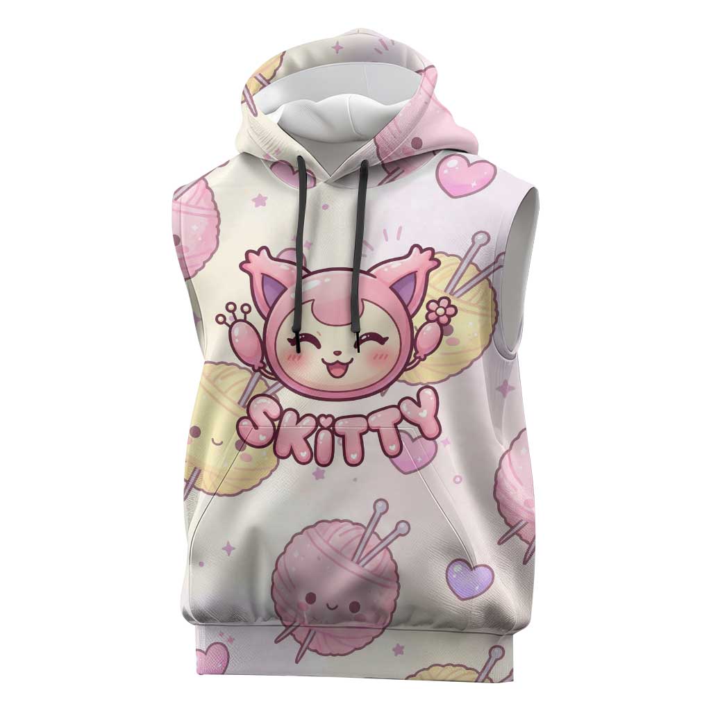 Skitty Pokémon Sleeveless Hoodie Pastel Kawaii Yarn Art Style