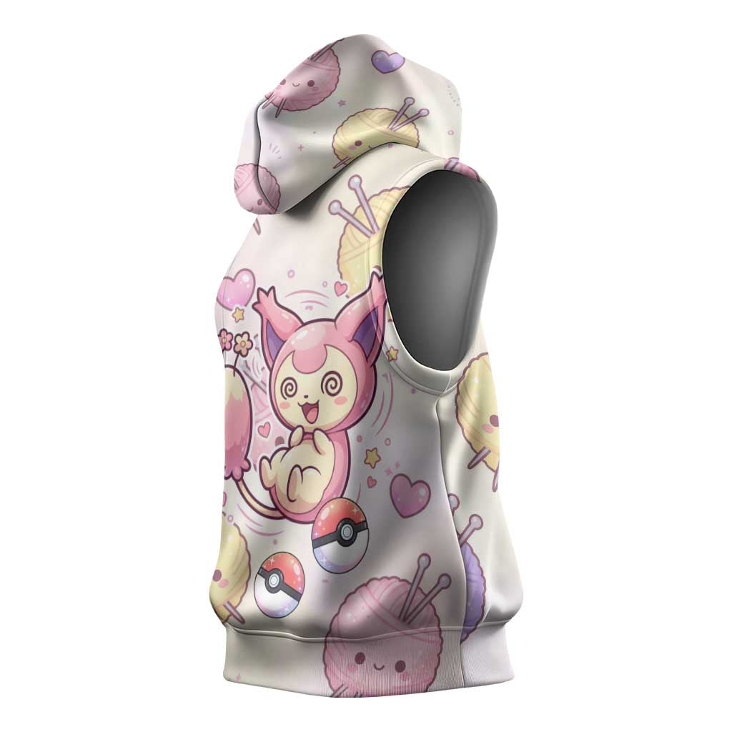 Skitty Pokémon Sleeveless Hoodie Pastel Kawaii Yarn Art Style