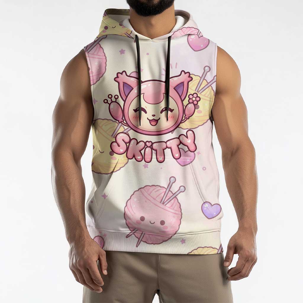 Skitty Pokémon Sleeveless Hoodie Pastel Kawaii Yarn Art Style