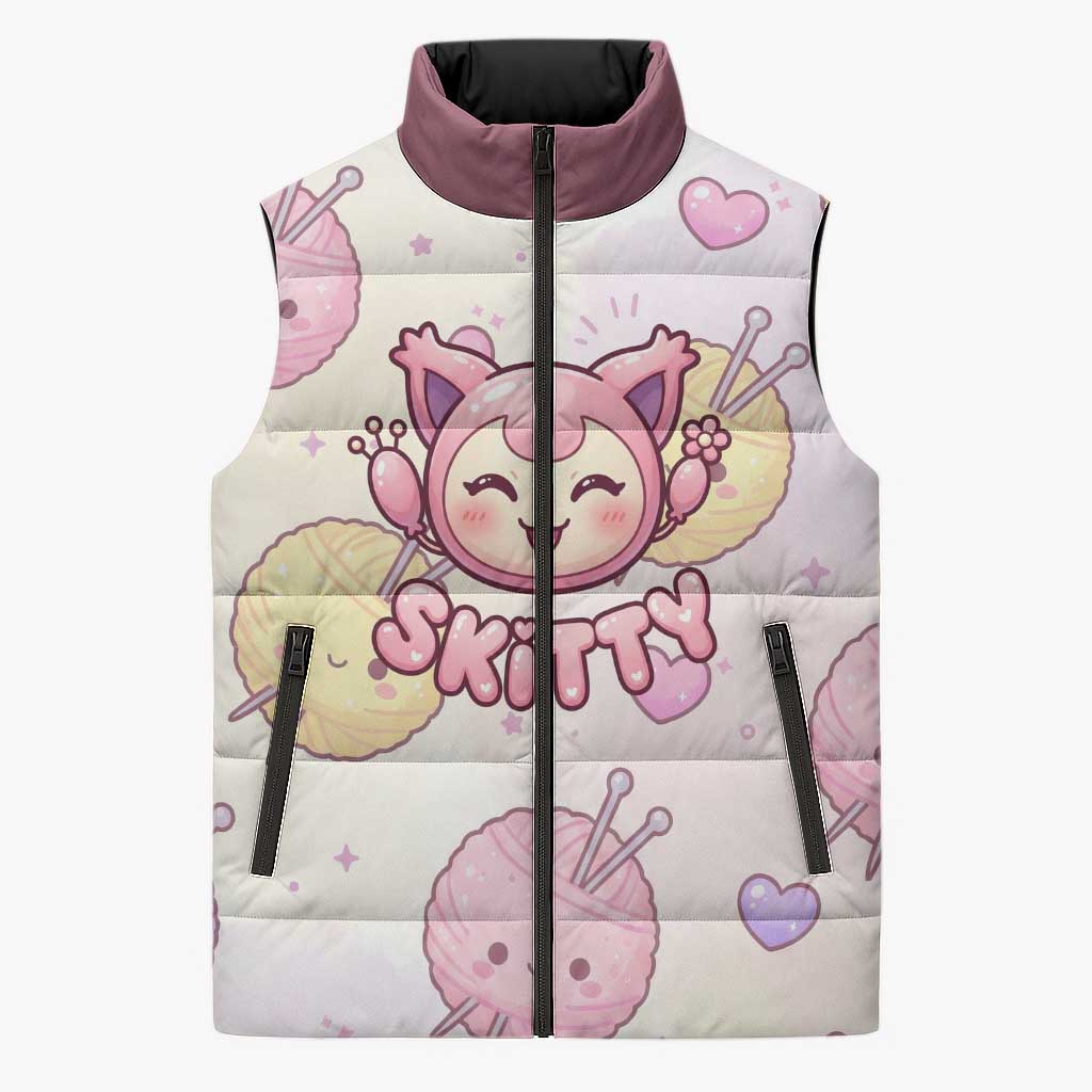 Skitty Pokémon Sleeveless Puffer Jacket Pastel Kawaii Yarn Art Style
