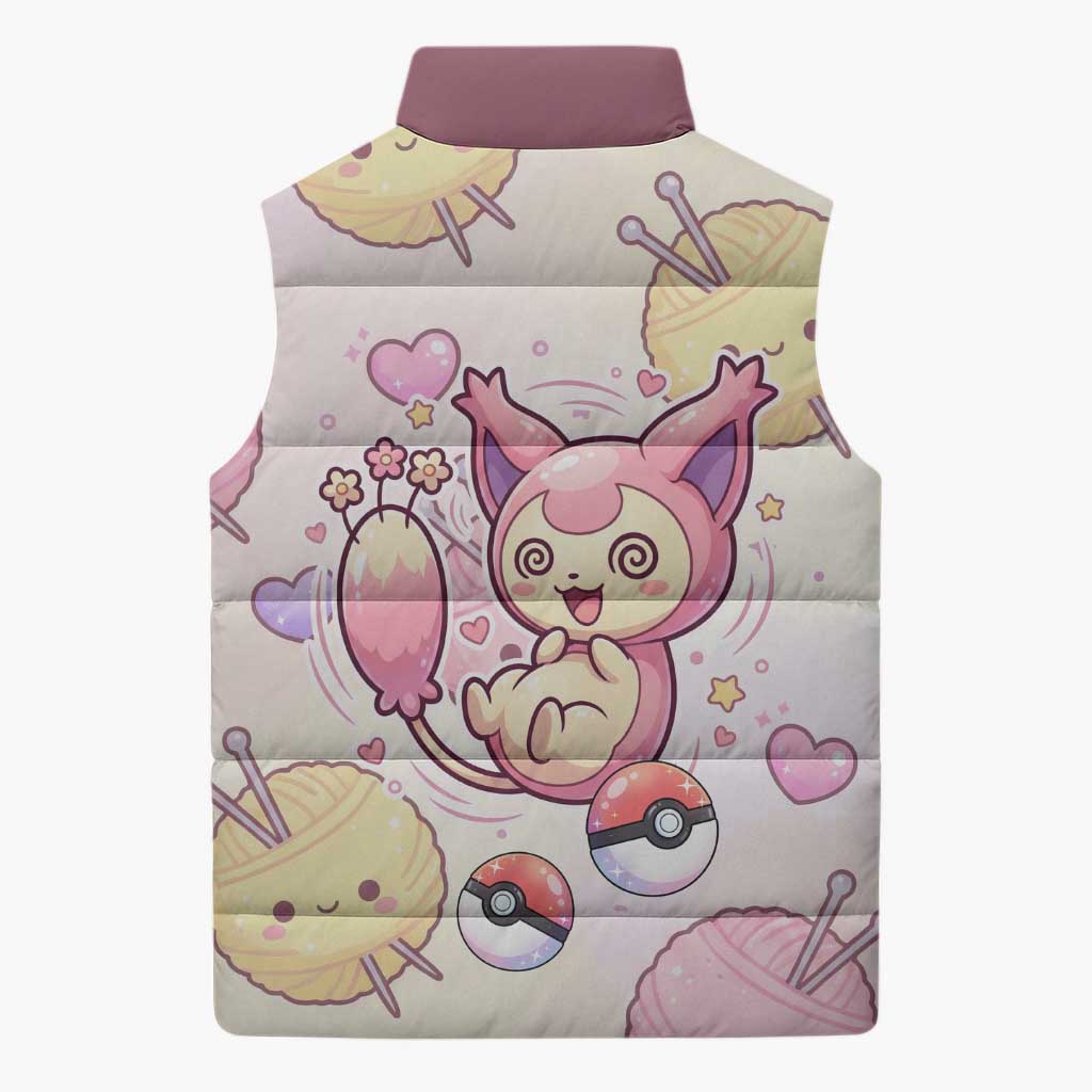 Skitty Pokémon Sleeveless Puffer Jacket Pastel Kawaii Yarn Art Style