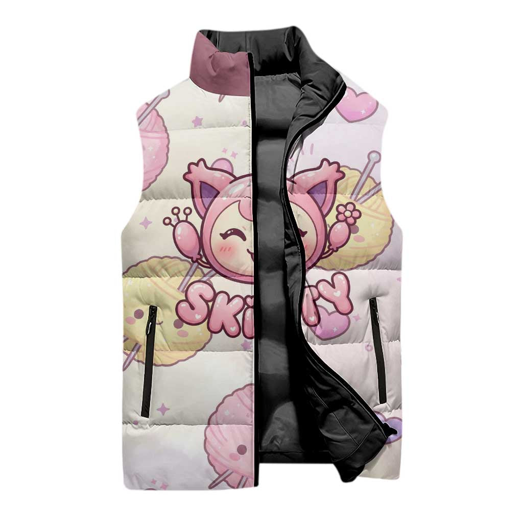 Skitty Pokémon Sleeveless Puffer Jacket Pastel Kawaii Yarn Art Style