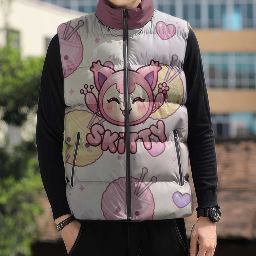 Skitty Pokémon Sleeveless Puffer Jacket Pastel Kawaii Yarn Art Style