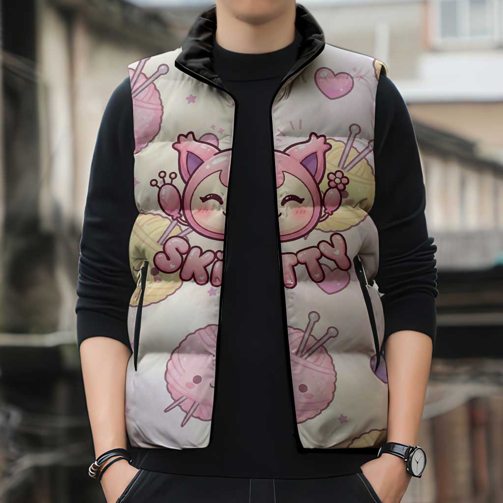 Skitty Pokémon Sleeveless Puffer Jacket Pastel Kawaii Yarn Art Style