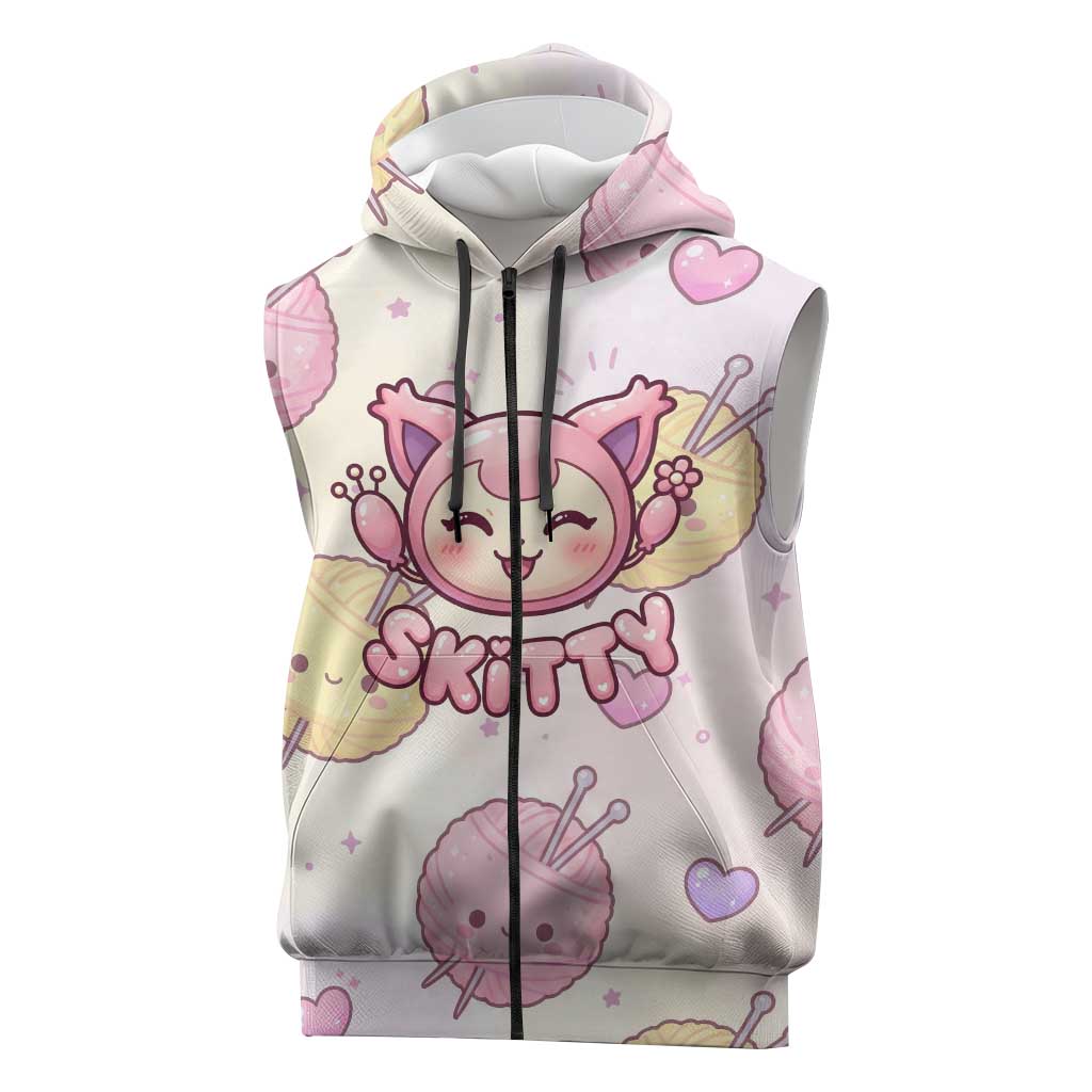 Skitty Pokémon Sleeveless Zip Hoodie Pastel Kawaii Yarn Art Style