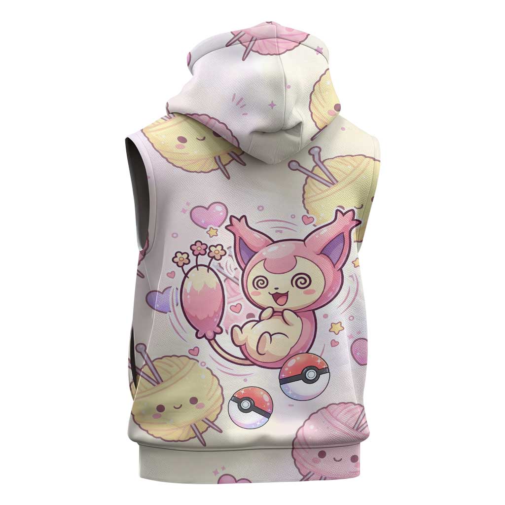 Skitty Pokémon Sleeveless Zip Hoodie Pastel Kawaii Yarn Art Style