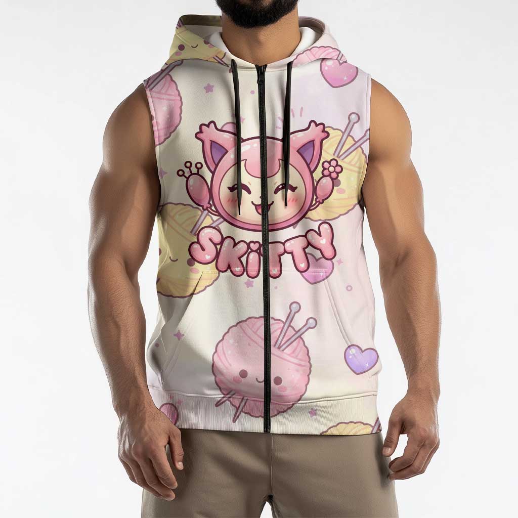 Skitty Pokémon Sleeveless Zip Hoodie Pastel Kawaii Yarn Art Style