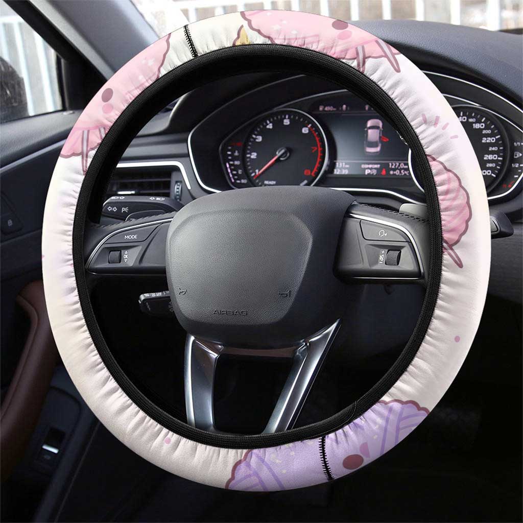 Skitty Pokémon Steering Wheel Cover Pastel Kawaii Yarn Art Style