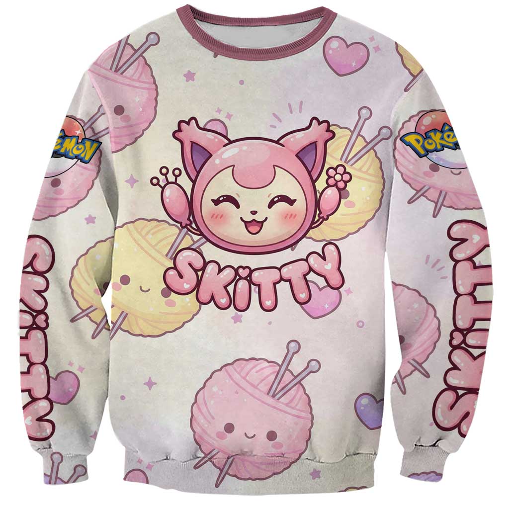Skitty Pokémon Sweatshirt Pastel Kawaii Yarn Art Style