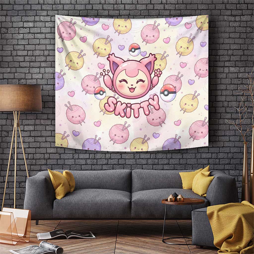 Skitty Pokémon Tapestry Pastel Kawaii Yarn Art Style