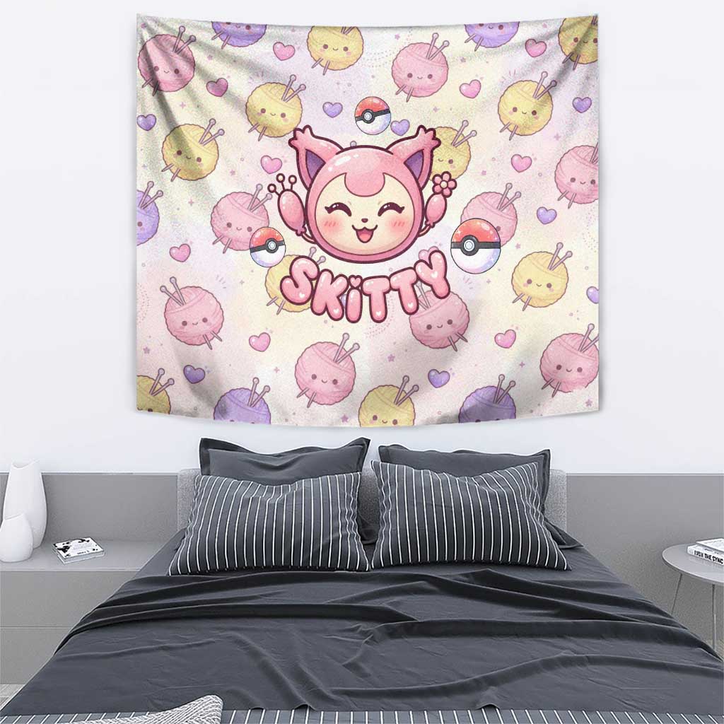 Skitty Pokémon Tapestry Pastel Kawaii Yarn Art Style