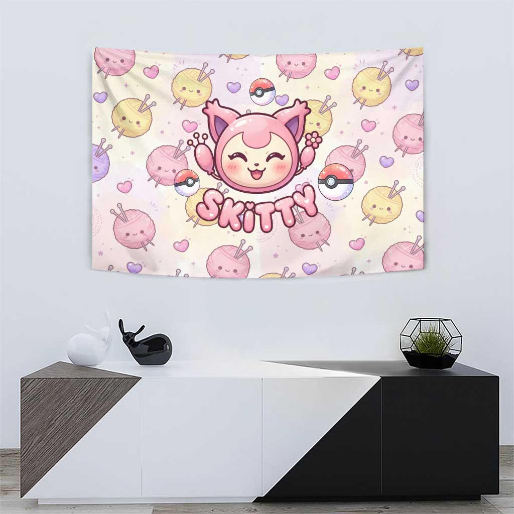 Skitty Pokémon Tapestry Pastel Kawaii Yarn Art Style