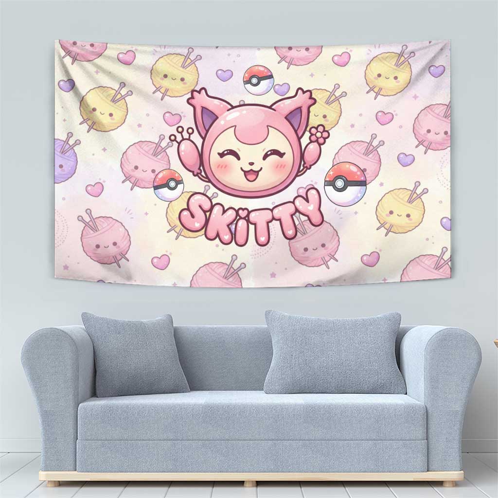 Skitty Pokémon Tapestry Pastel Kawaii Yarn Art Style