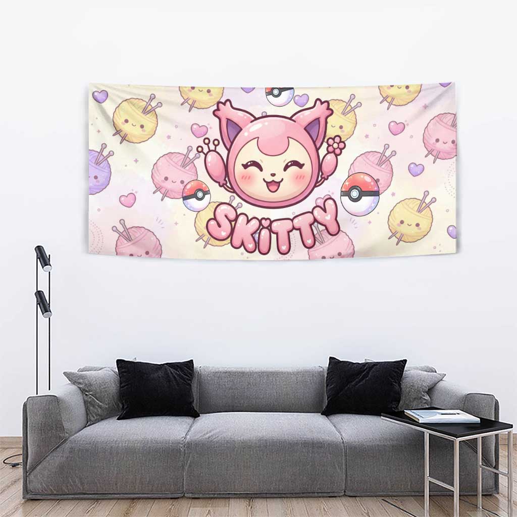 Skitty Pokémon Tapestry Pastel Kawaii Yarn Art Style