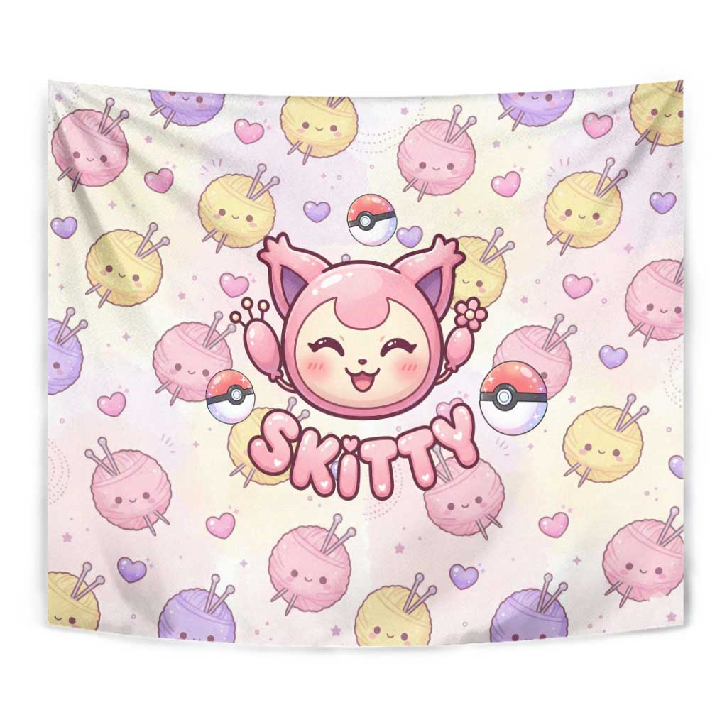 Skitty Pokémon Tapestry Pastel Kawaii Yarn Art Style