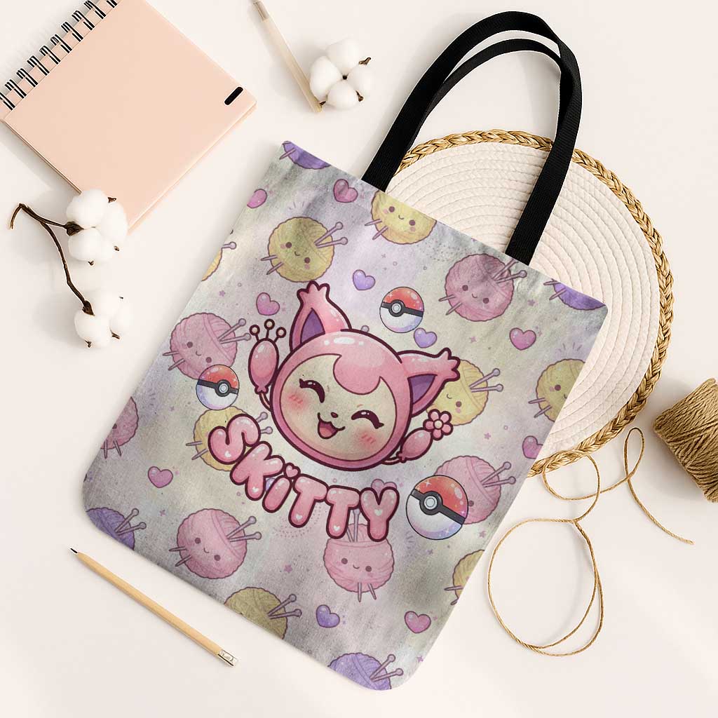 Skitty Pokémon Tote Bag Pastel Kawaii Yarn Art Style