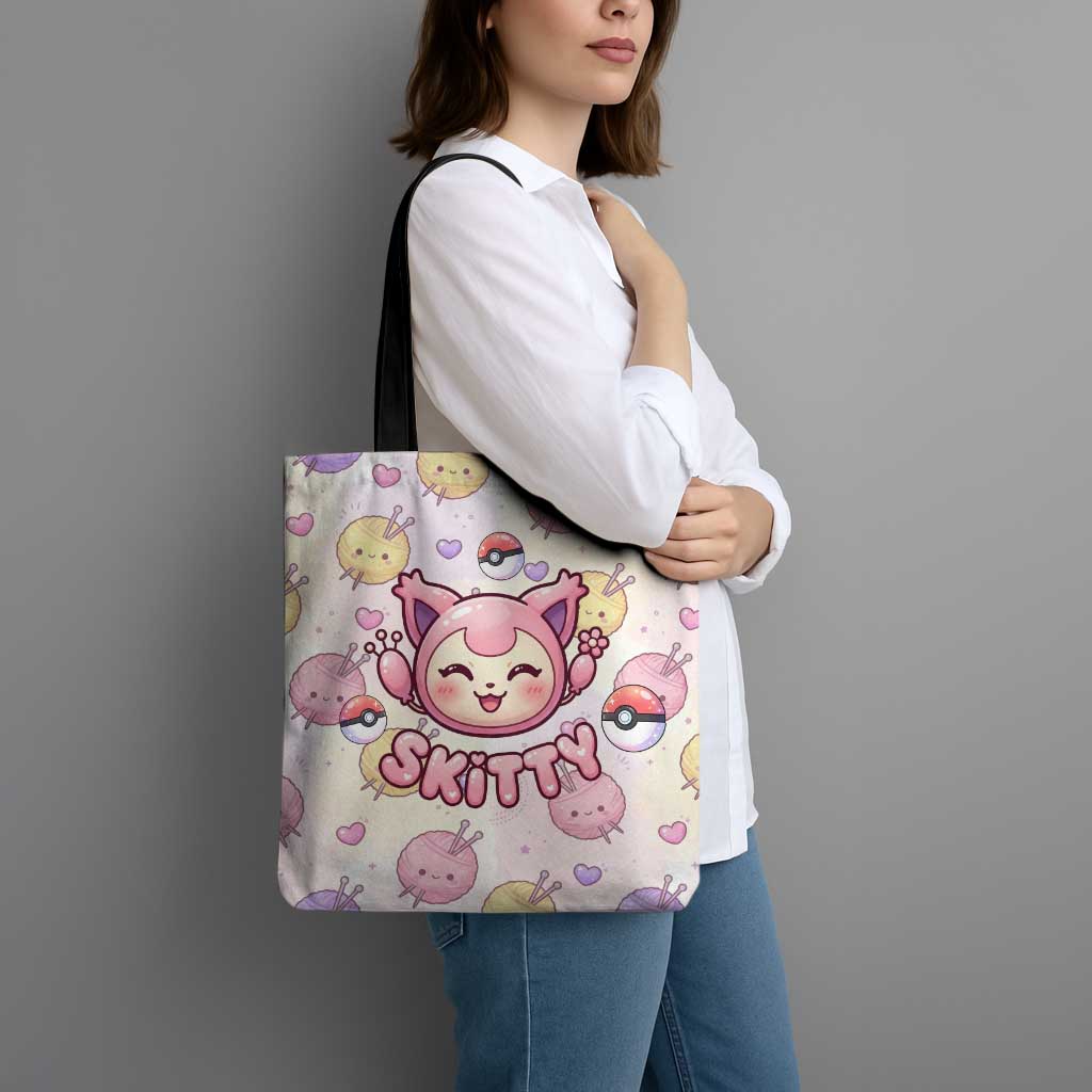 Skitty Pokémon Tote Bag Pastel Kawaii Yarn Art Style