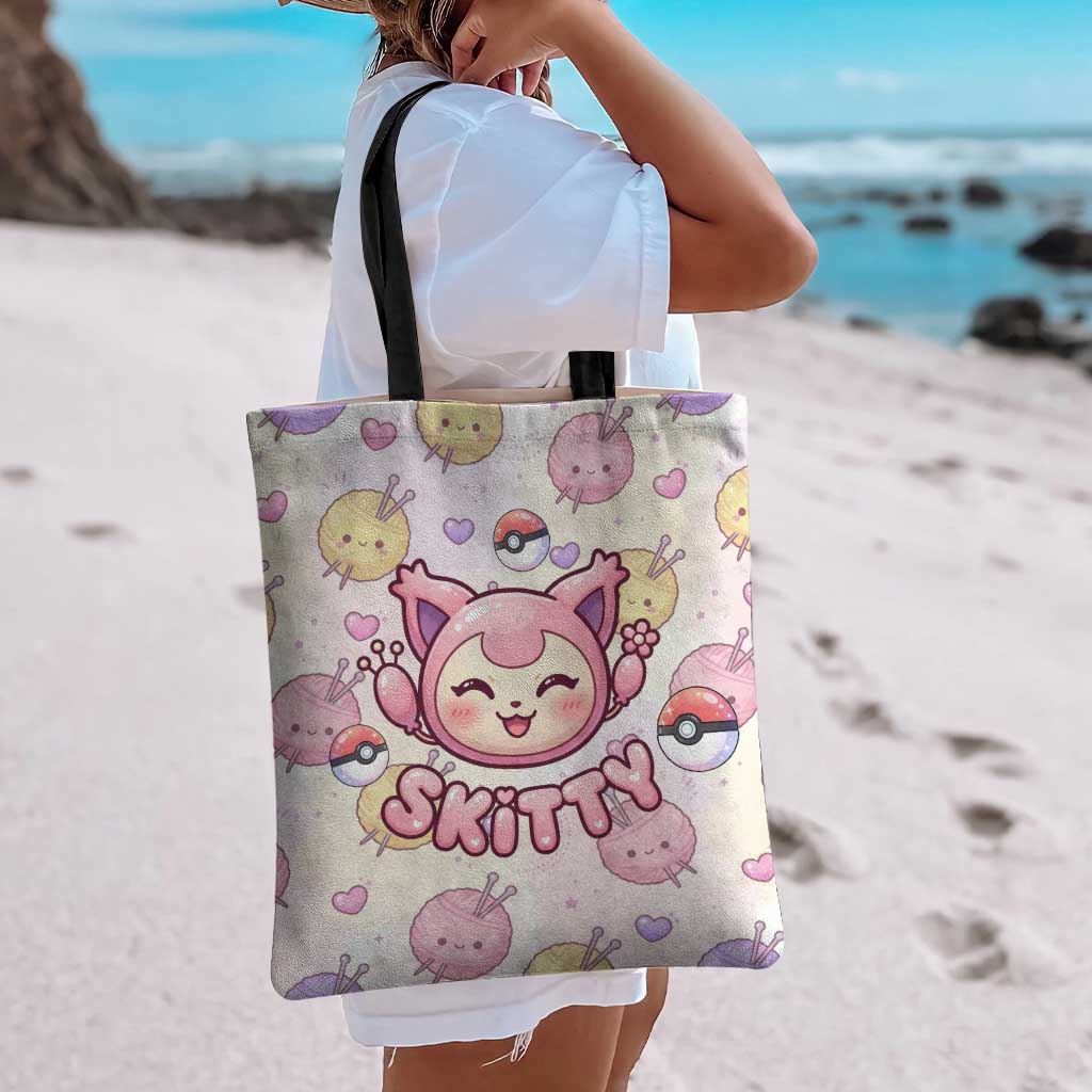 Skitty Pokémon Tote Bag Pastel Kawaii Yarn Art Style
